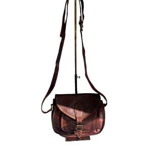 Firu Brown Leather Crossbody Shoulder Bag Distressed Boho Hippie‎ Rustic Vintage